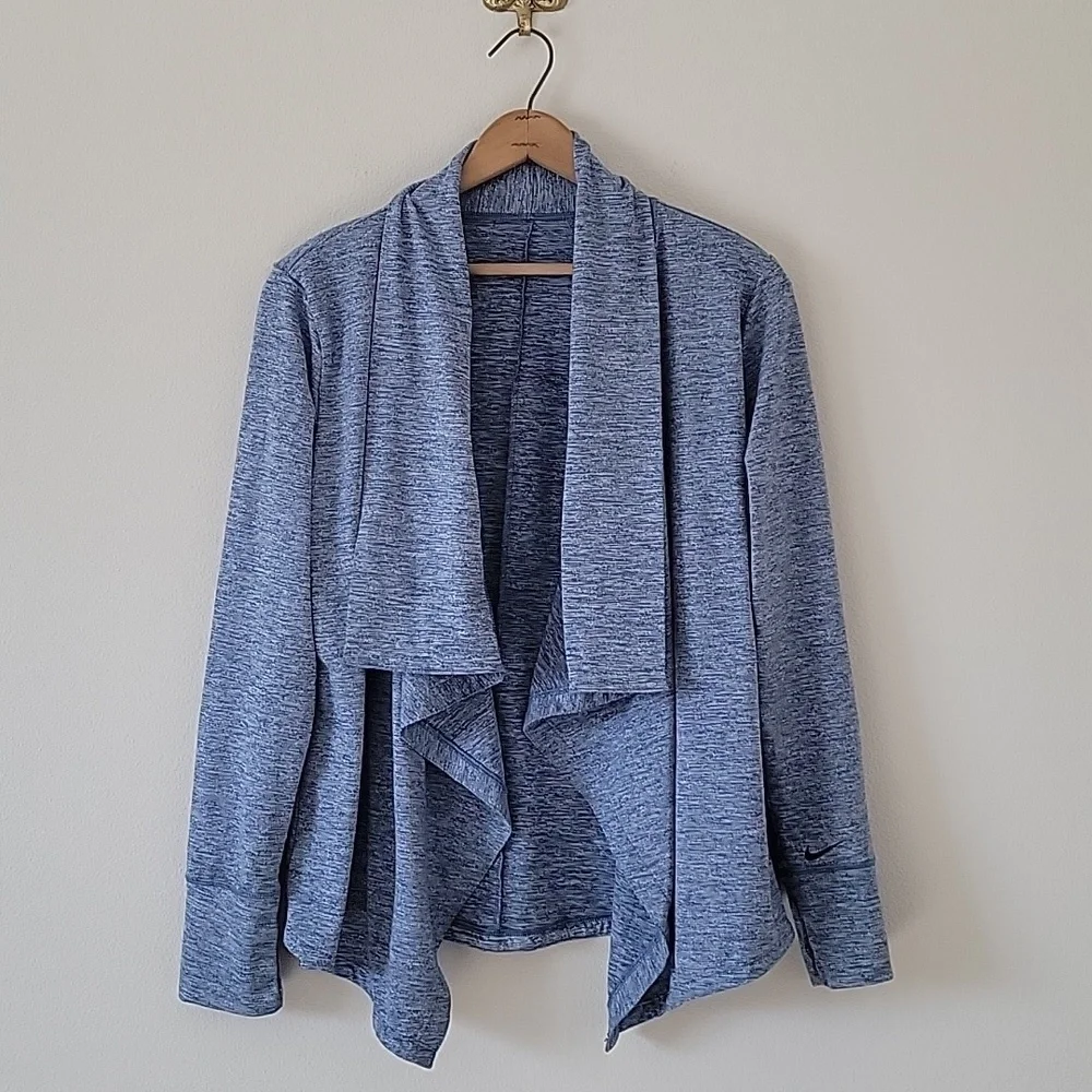 Nike Yoga Cardigan Blue Space Dye Open Waterfall Front Size Small